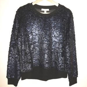 Furry Metallic Sapphire Top Fourteenth Place L NWT